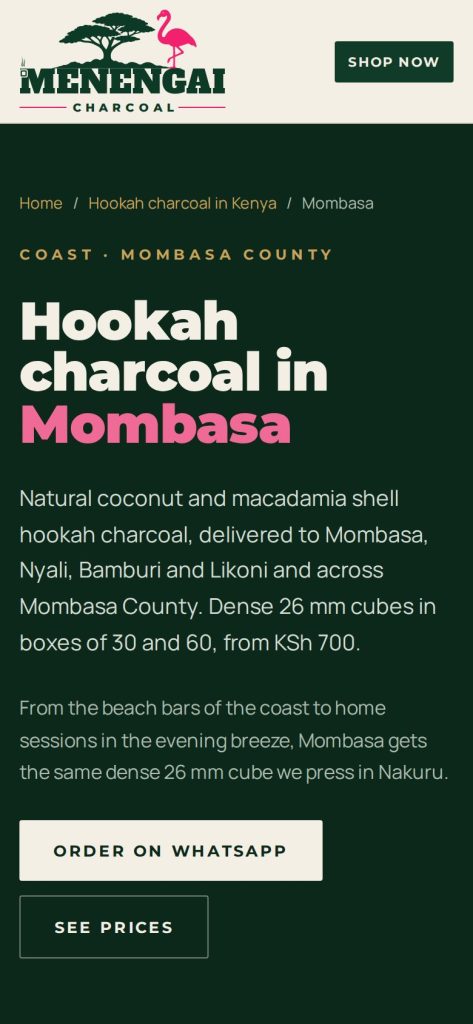 Mombasa county landing page, phone