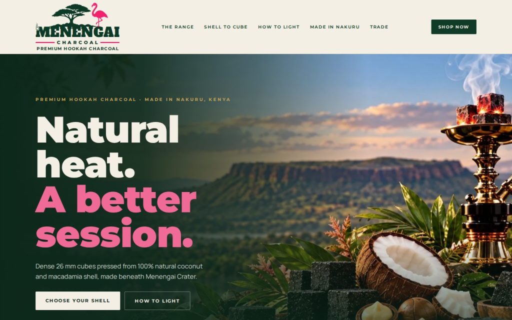 menengaicharcoal.com home page, desktop